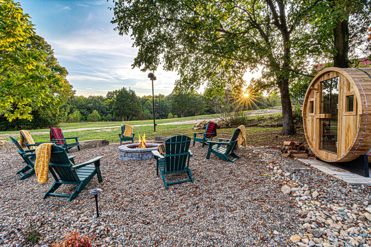 Enjoy stunning views and the sunset while at the fire pit (fire wood and fire starters are provided).