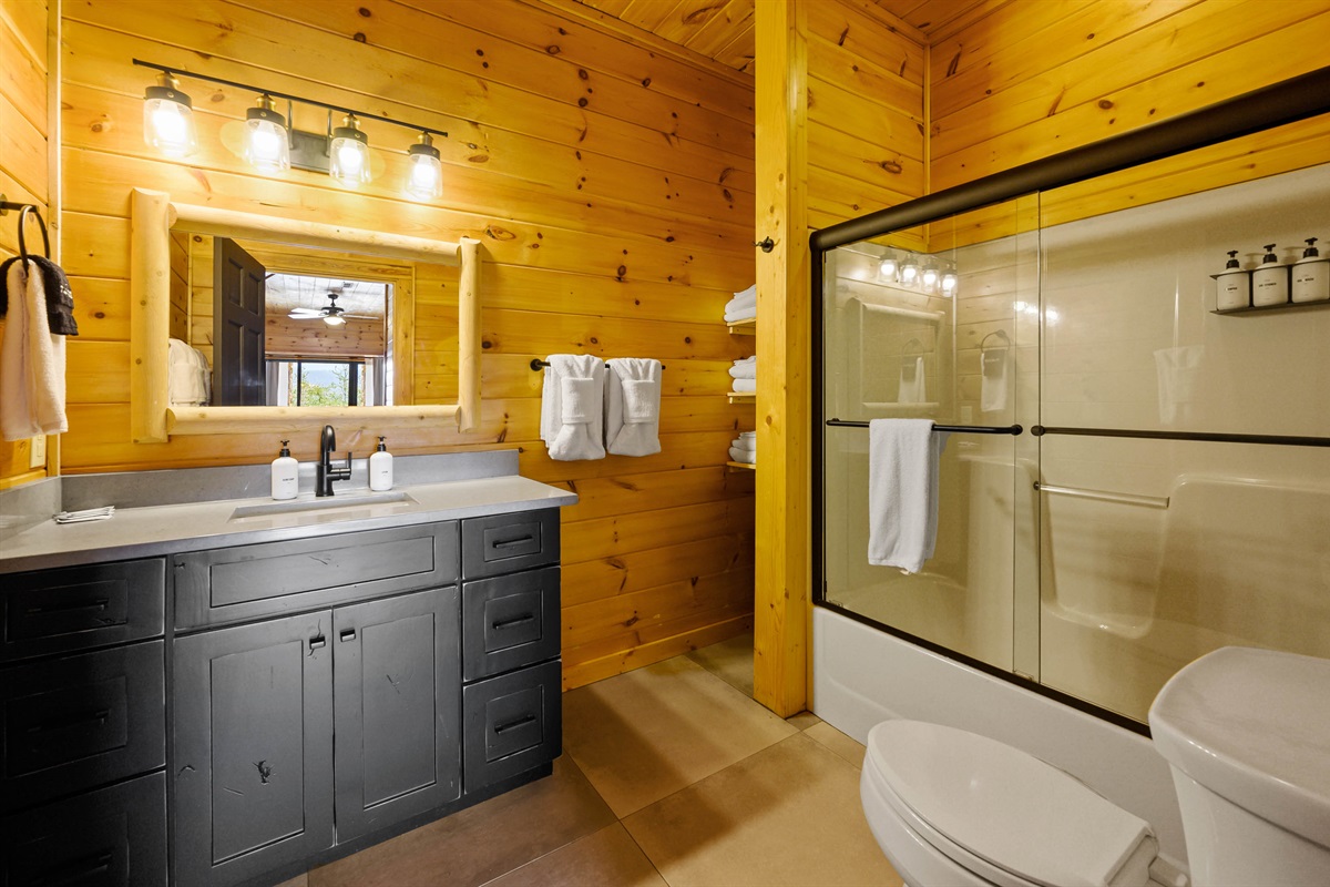 Downstairs bathroom w/ bathtub