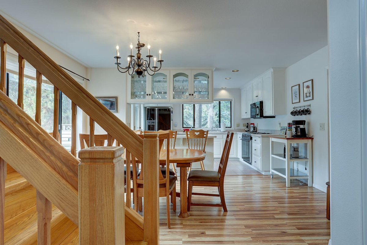 An open connected dining room and kitchen keep everyone close to the action. 