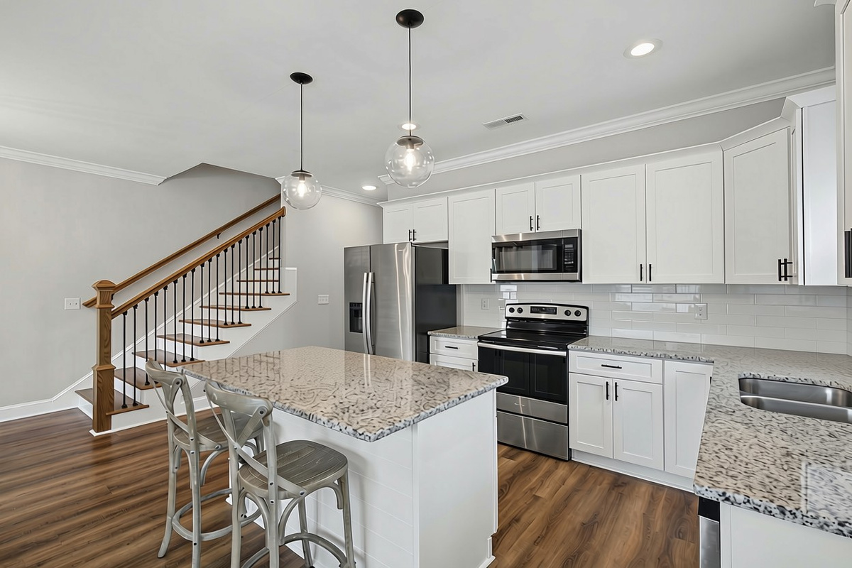 Full-size refrigerator, range, microwave, and dishwasher for longer stays