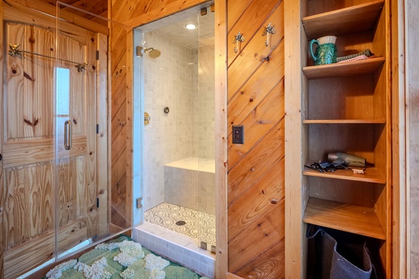 Off the living room sits a full bath (in addition to the full bath in every bedroom)