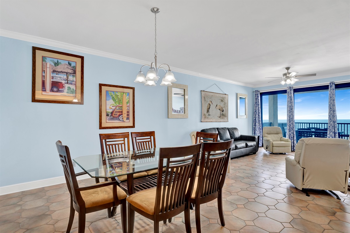Dining area with a view! Has dining table and 6 chairs. Additional seating for 4 available at the bar area
