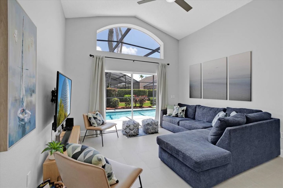 Our vacation home has two living areas, this family room overseing the pool, and another one at just the entrance of the house.