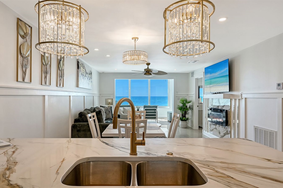 Kitchen sink faces your view. 