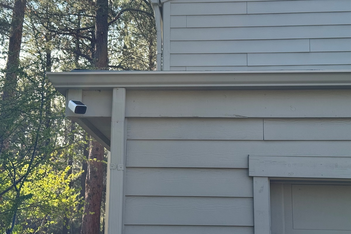 Exterior camera overlooking the garage driveway
