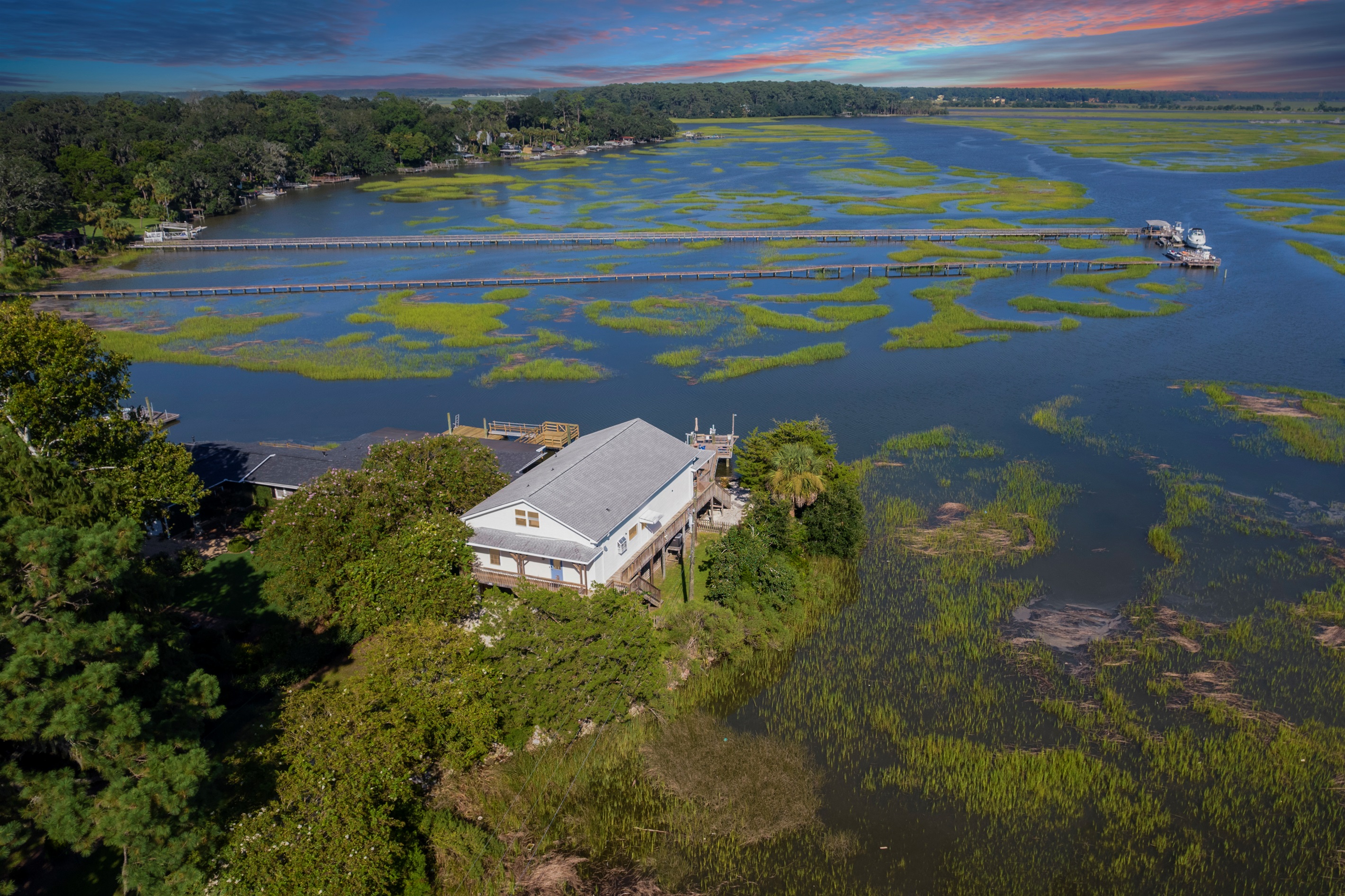 Scenic aerial view showcases your private riverfront retreat.