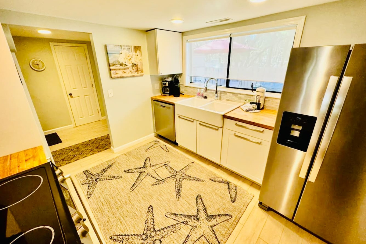 Kitchen with stainless steel appliances