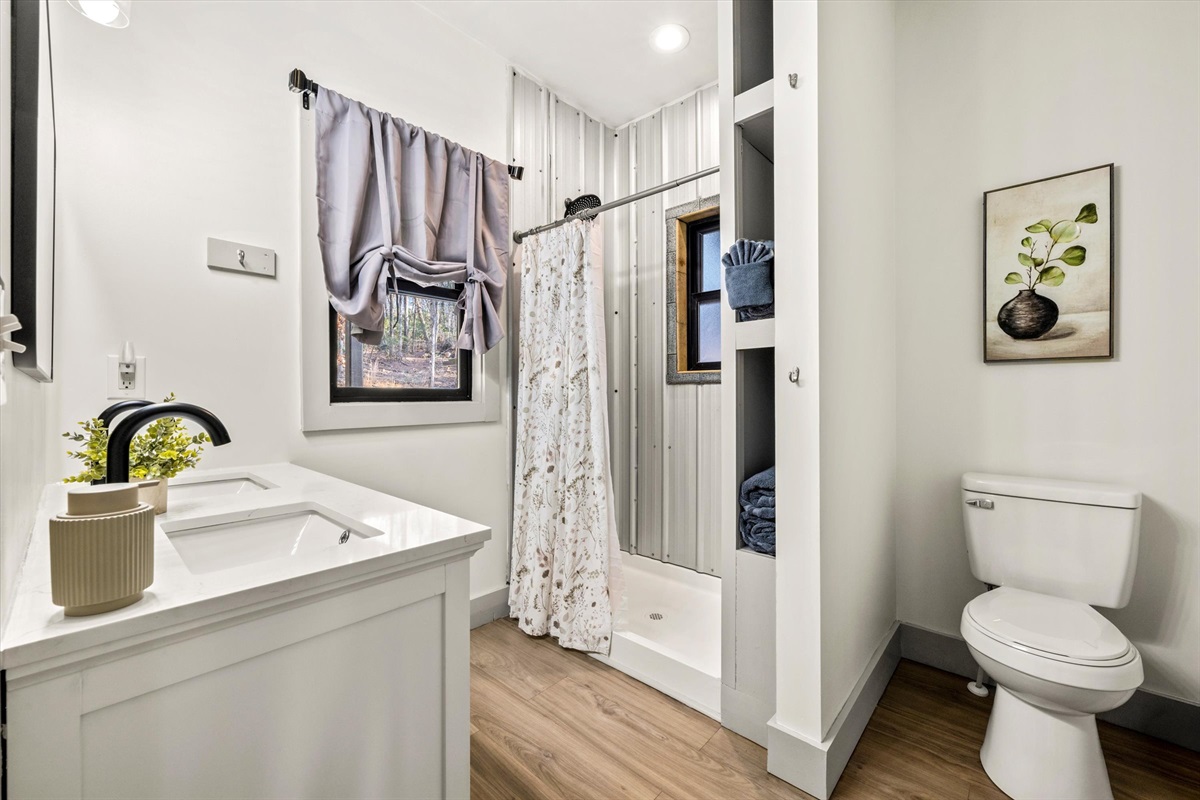 Walk-in shower in bathroom