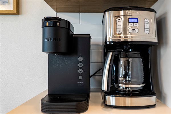 Keurig + drip coffee pot provided.