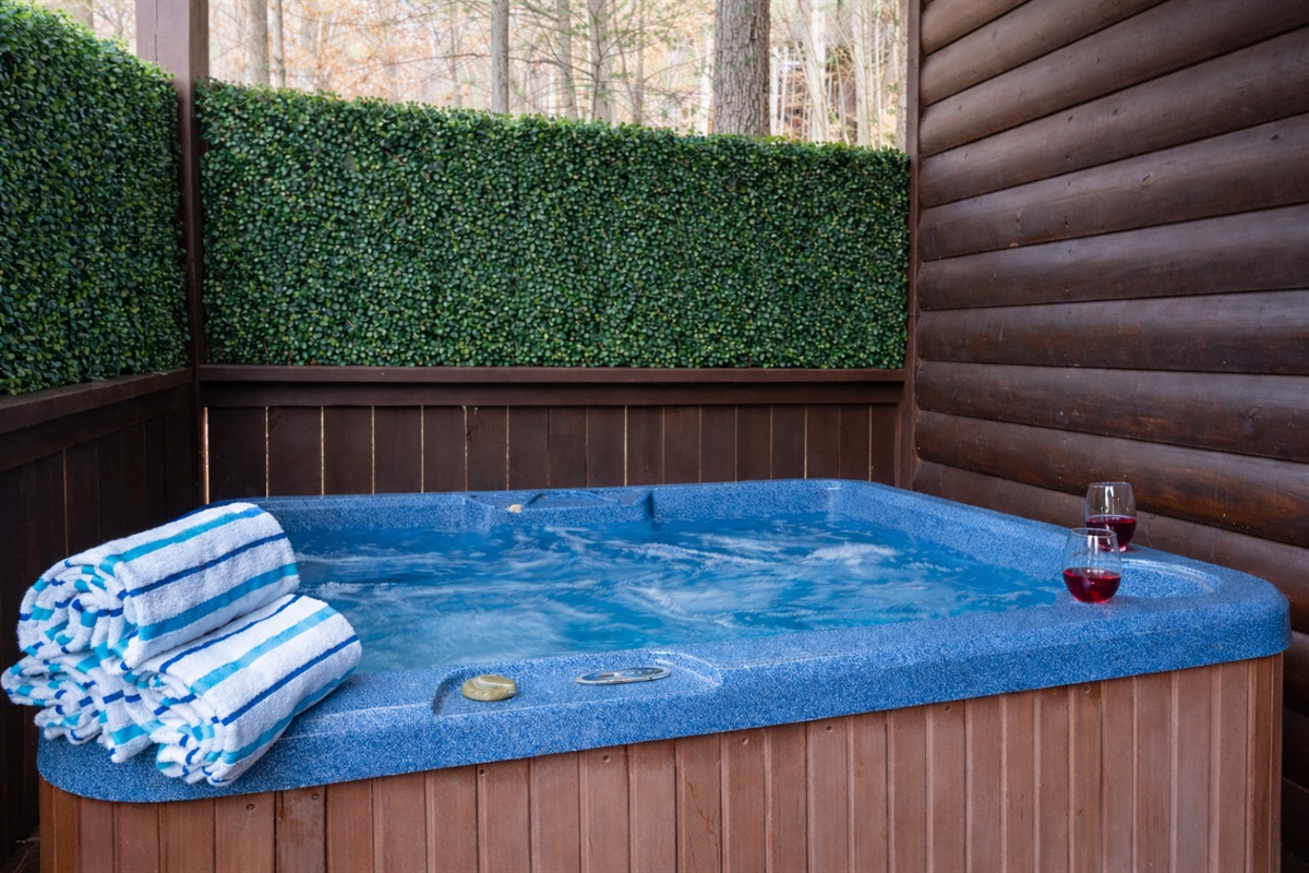 Melt away your stress in the hot tub while taking in the sounds of nature.
