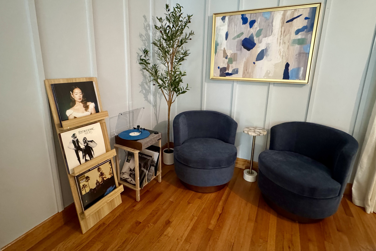 Put on a favorite record, unwind in the listening nook, and enjoy one of the quietest corners of the house.
