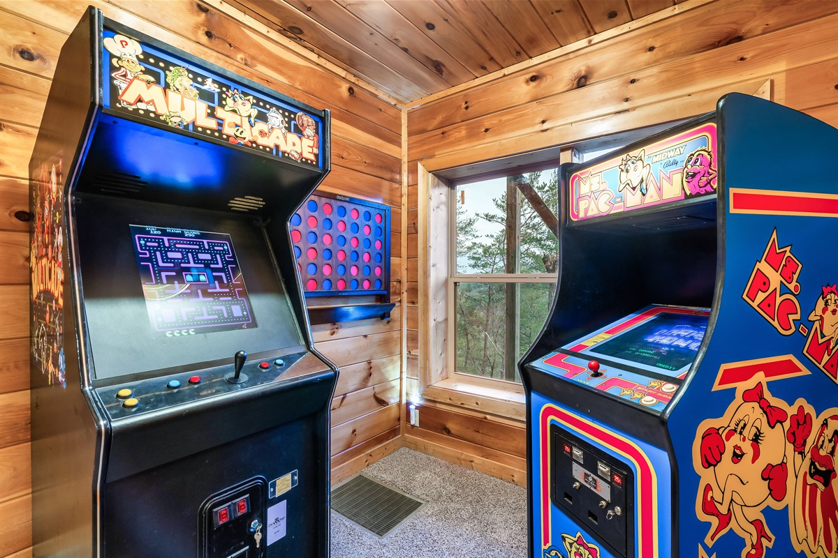 We have four arcade games, plus pool, air hockey, foosball, and giant connect four and Scrabble. 