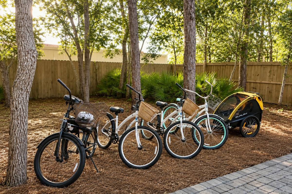 4 adult bikes, Burley child and cargo trailer, beach gear included - just bring flip flops!