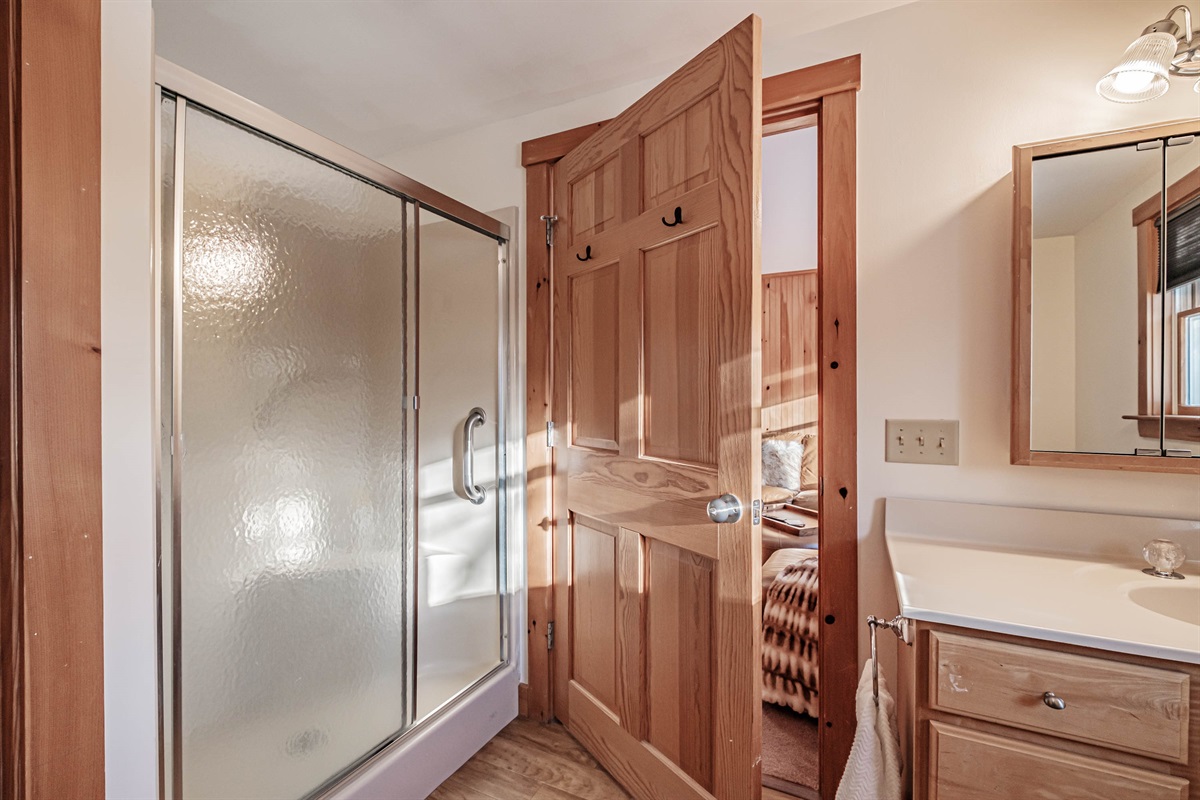 First-floor shower, toilet, and laundry area all in one convenient spot