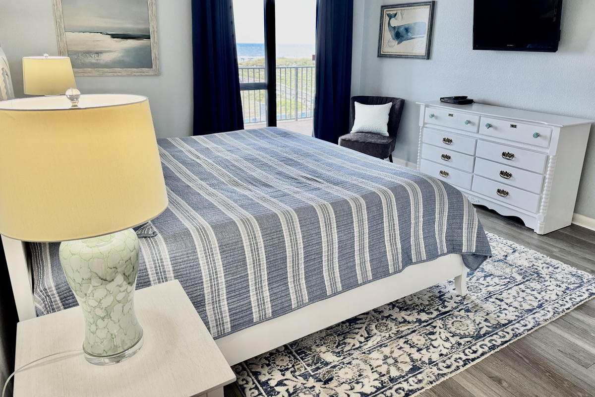 You'll have plenty of storage and a flat screen TV to use. Unpack, and unwind, and enjoy that view!!