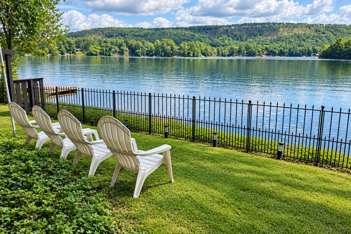 Goodyear Boathouse outdoor seating with wonderful views of the lake.