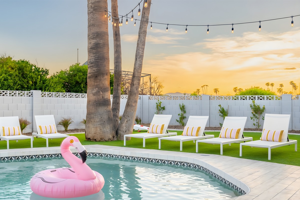 Enjoy open views of the sunset from this gorgeous backyard