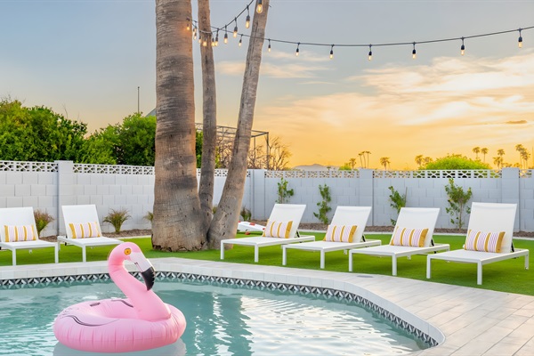 Enjoy open views of the sunset from this gorgeous backyard