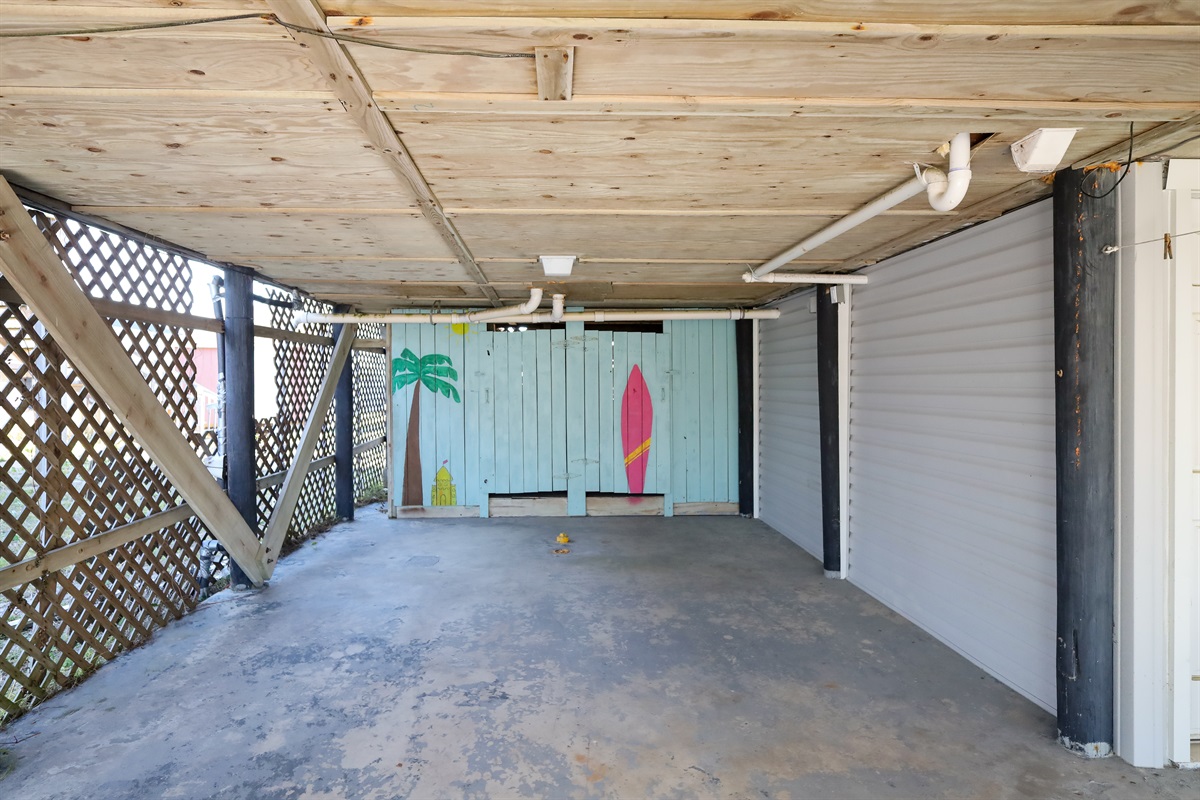 Large ground-level area perfect for parking or storing beach essentials