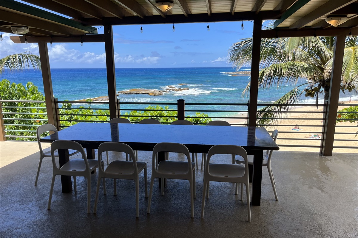 1,000 square foot lanai/deck overlooking the white sands of Three Tables Beach.