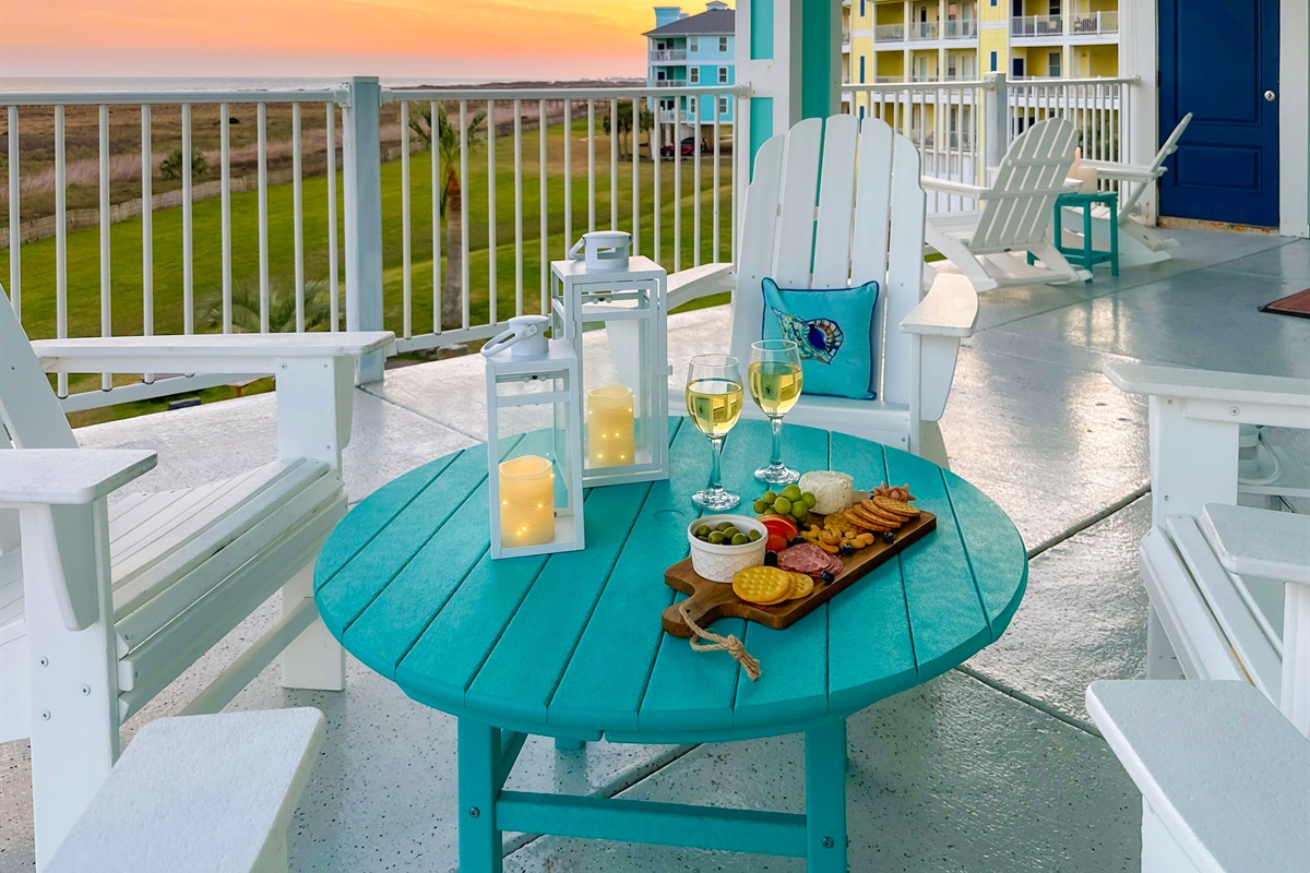 Gather on the patio to enjoy sunset views.