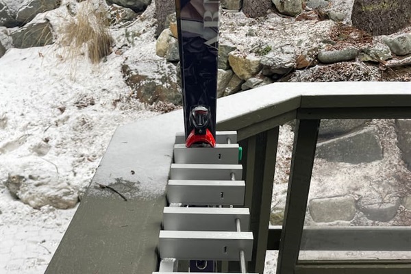 Commercial grade lockable SKI & Snowboard Racks right outside your front door on the private deck.  
These are the same SKI-KEY racks Vail uses on Whistler & Blackcomb. Narrow rack is for skis & wider rack is for snowboards or extra wide skis.  