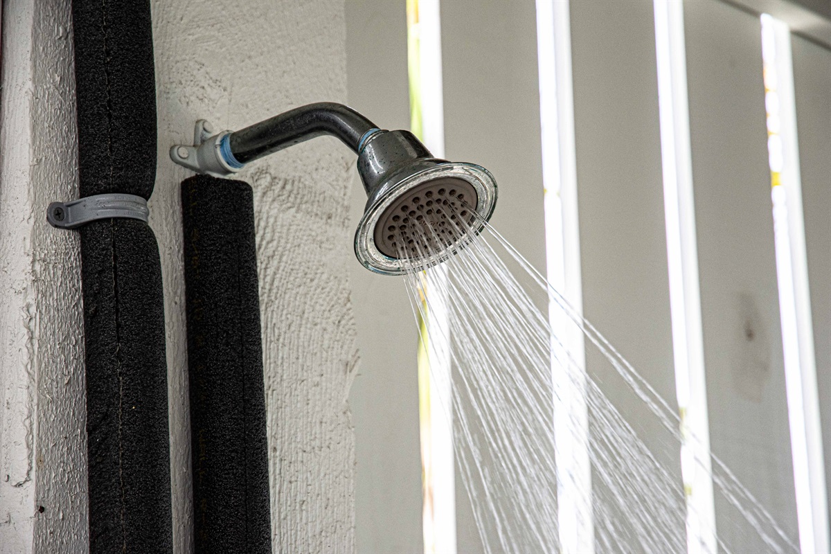 Fresh water shower for cleaning up and cooling off after a big day. Frehs water never felt so good.