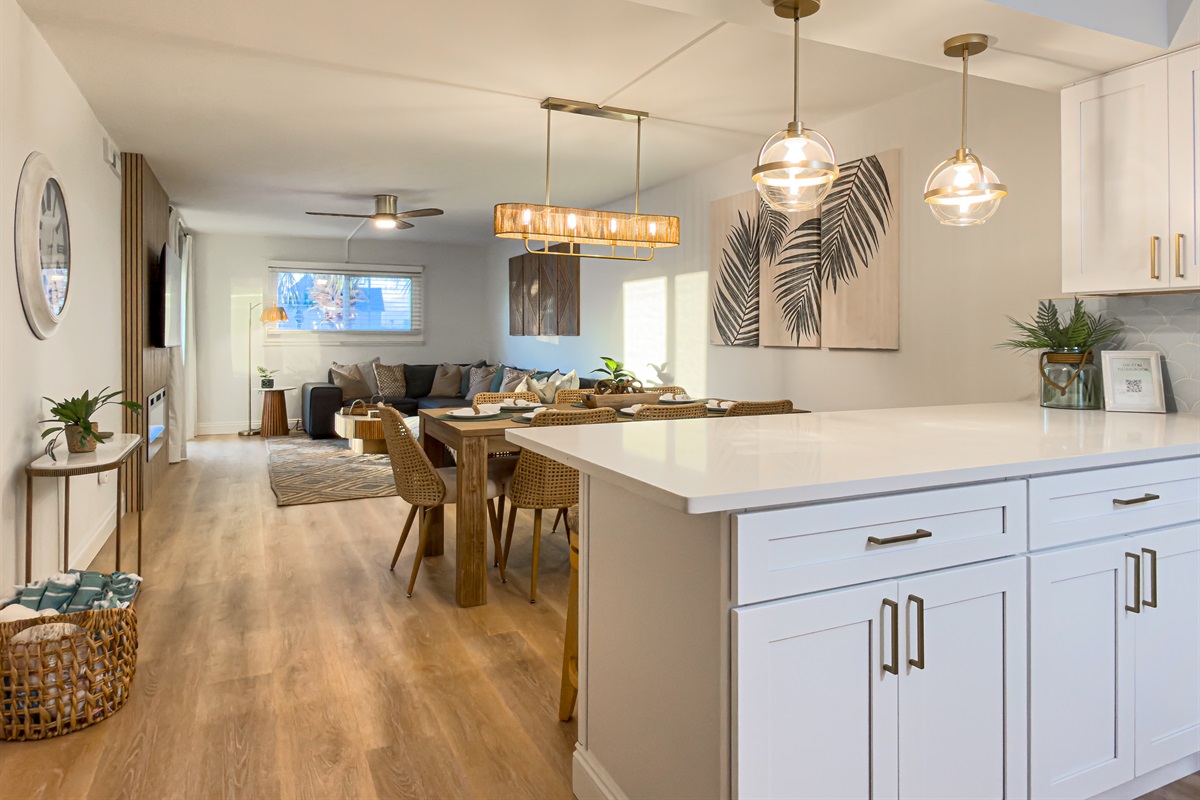 Whether you are making a full family meal or just laying out local takeout, this open layout gives you plenty of room to spread out.