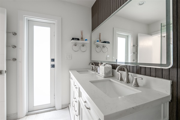 Elegant bathroom with rainfall shower and premium finishes