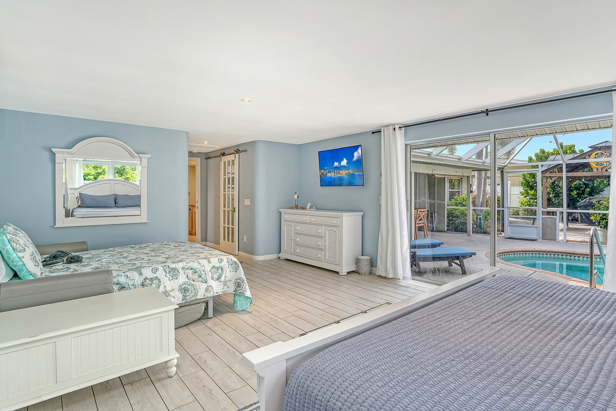 Primary suite has a brand new queen sofa bed
