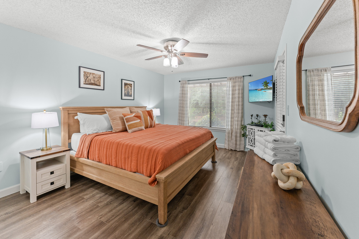 Main bedroom- Updated comforts and King bed