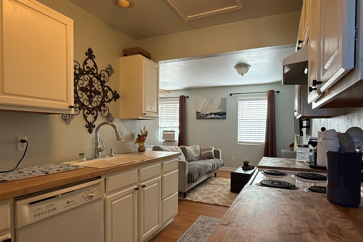 Kitchenette with essentials.