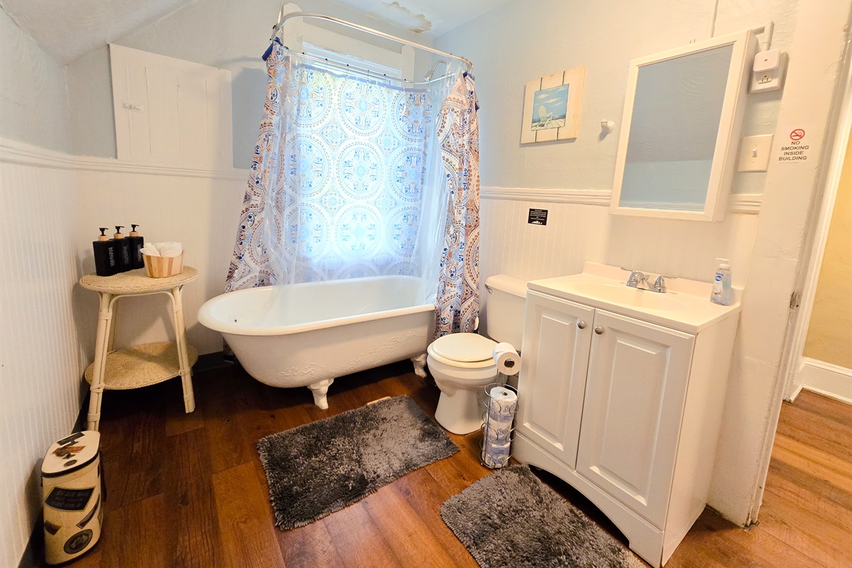 Beautiful bathroom with clawfoot tub/shower combo