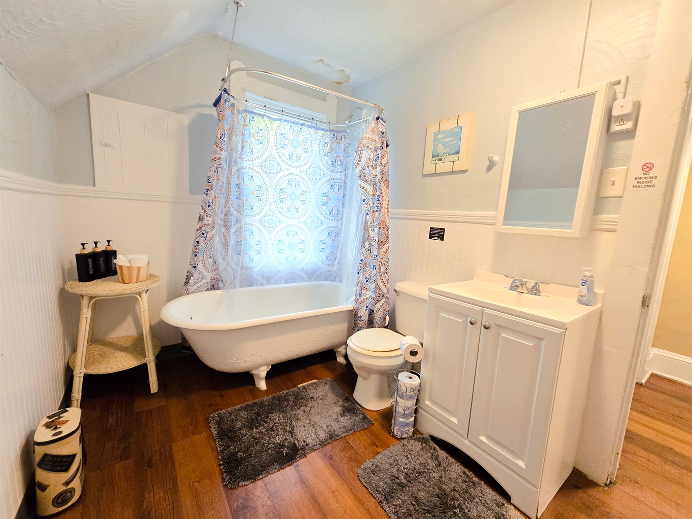 Beautiful bathroom with clawfoot tub/shower combo