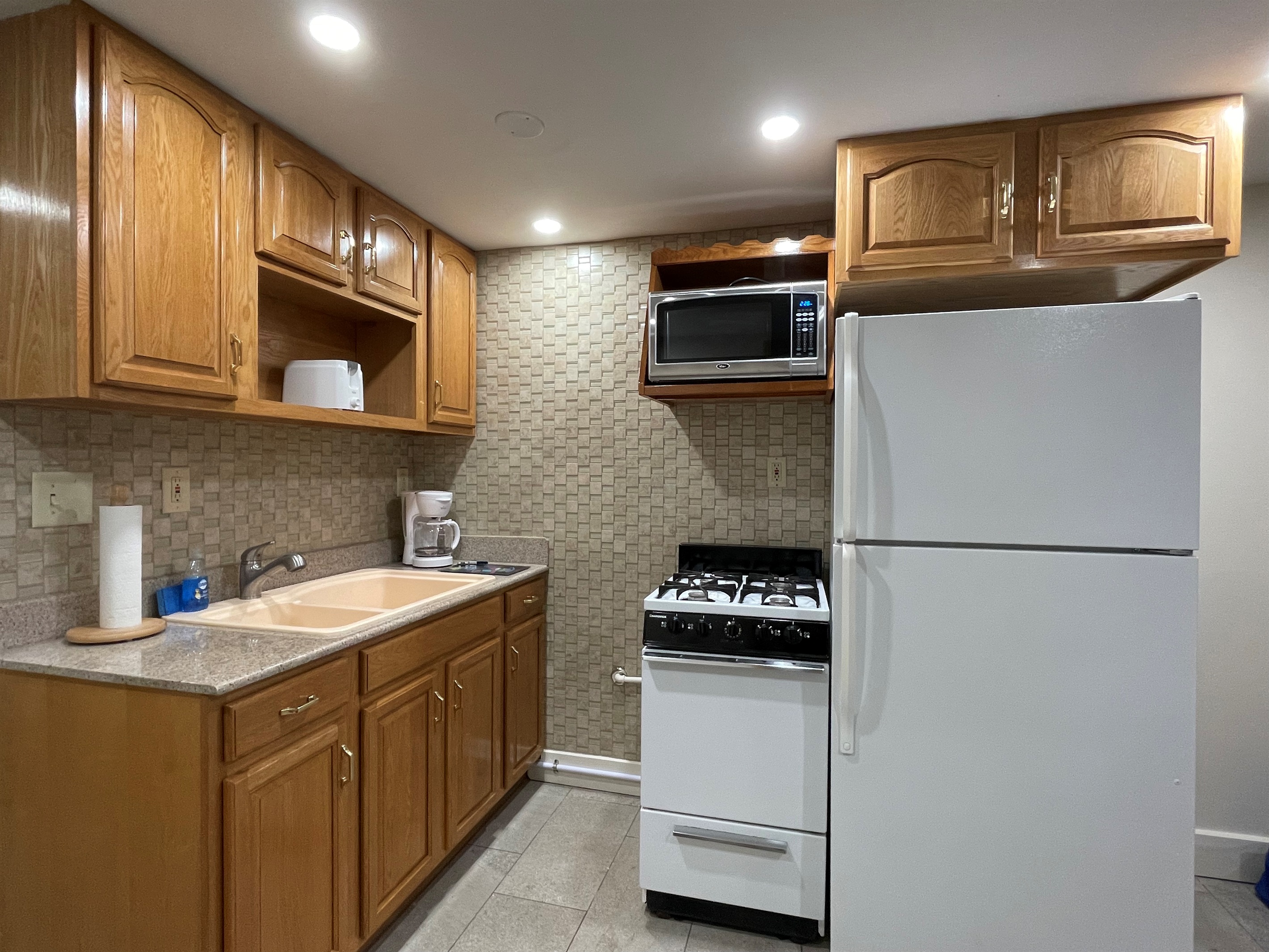 Double basin sink and  full size refrigerator