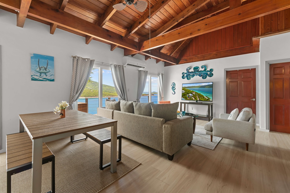 The windows frame the view. Whether eating or dining, turquoise waters will be your backdrop.