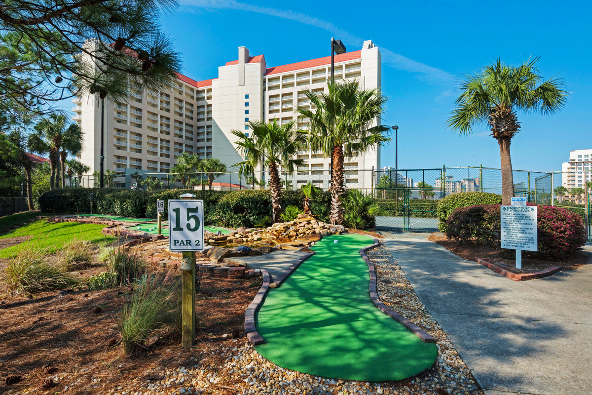 On-site mini golf included with the stay.