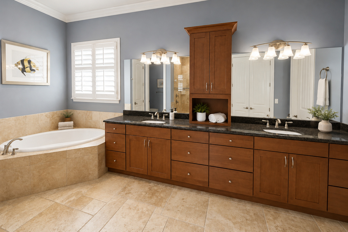 Soaker tub, double head separate shower and double sinks 