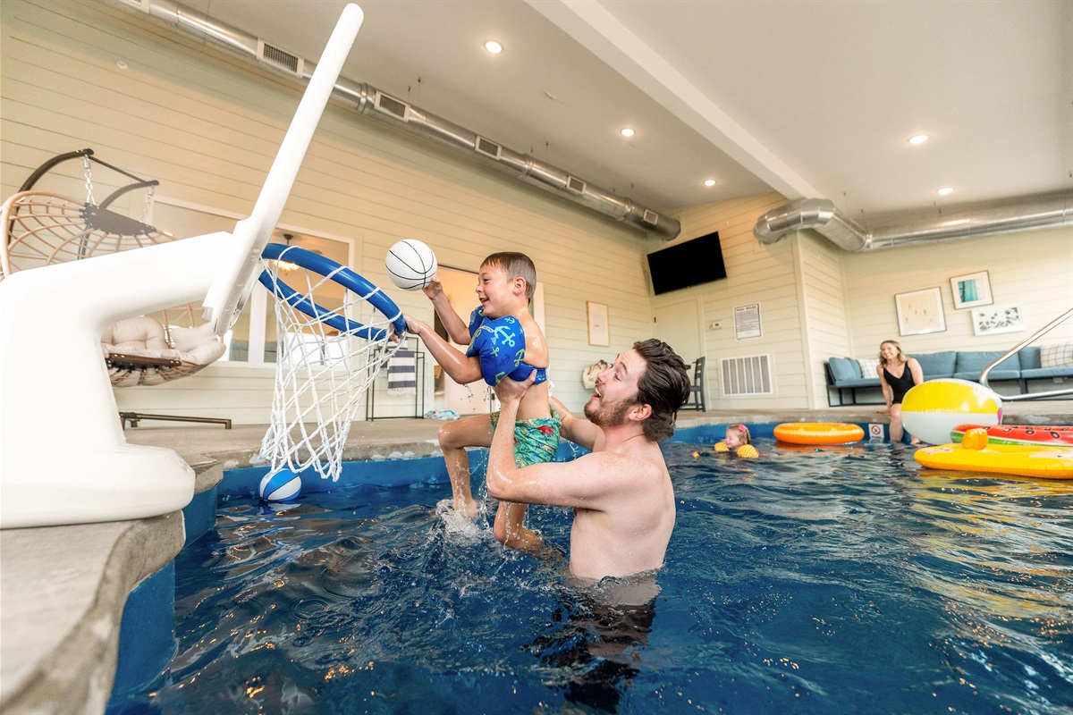 Swim, splash, and shoot hoops in the private indoor pool.