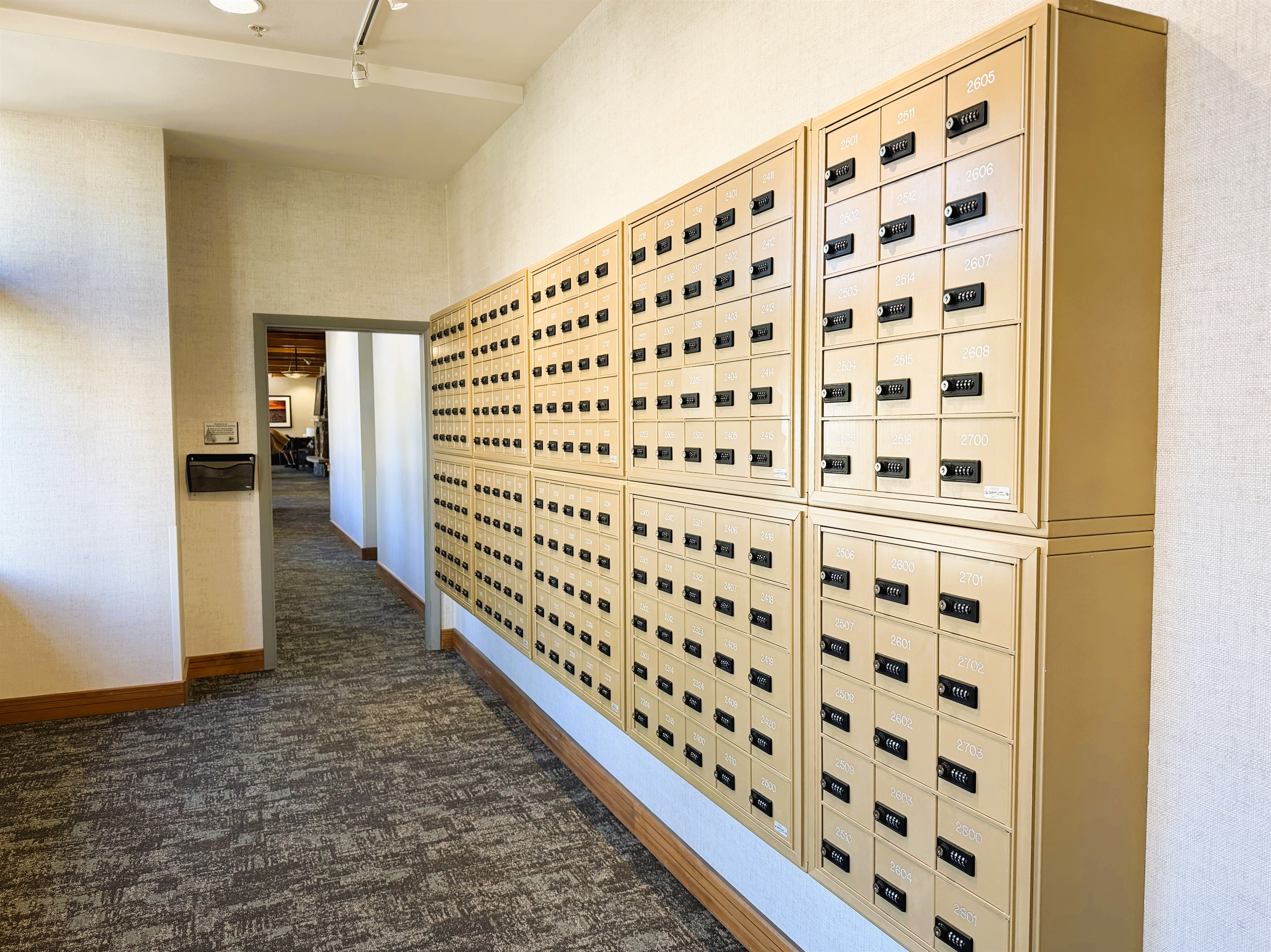 Lockboxes located to the right of the front desk
