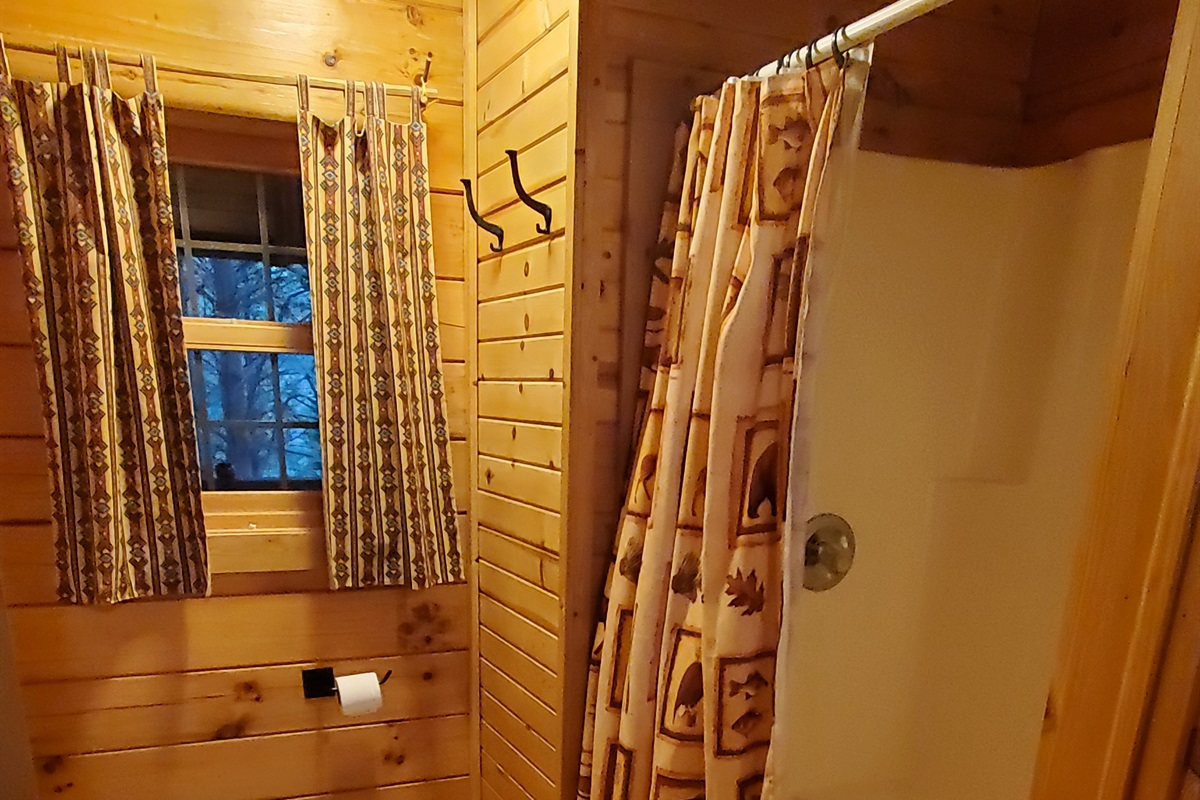 There is a window beside the walk-in shower.