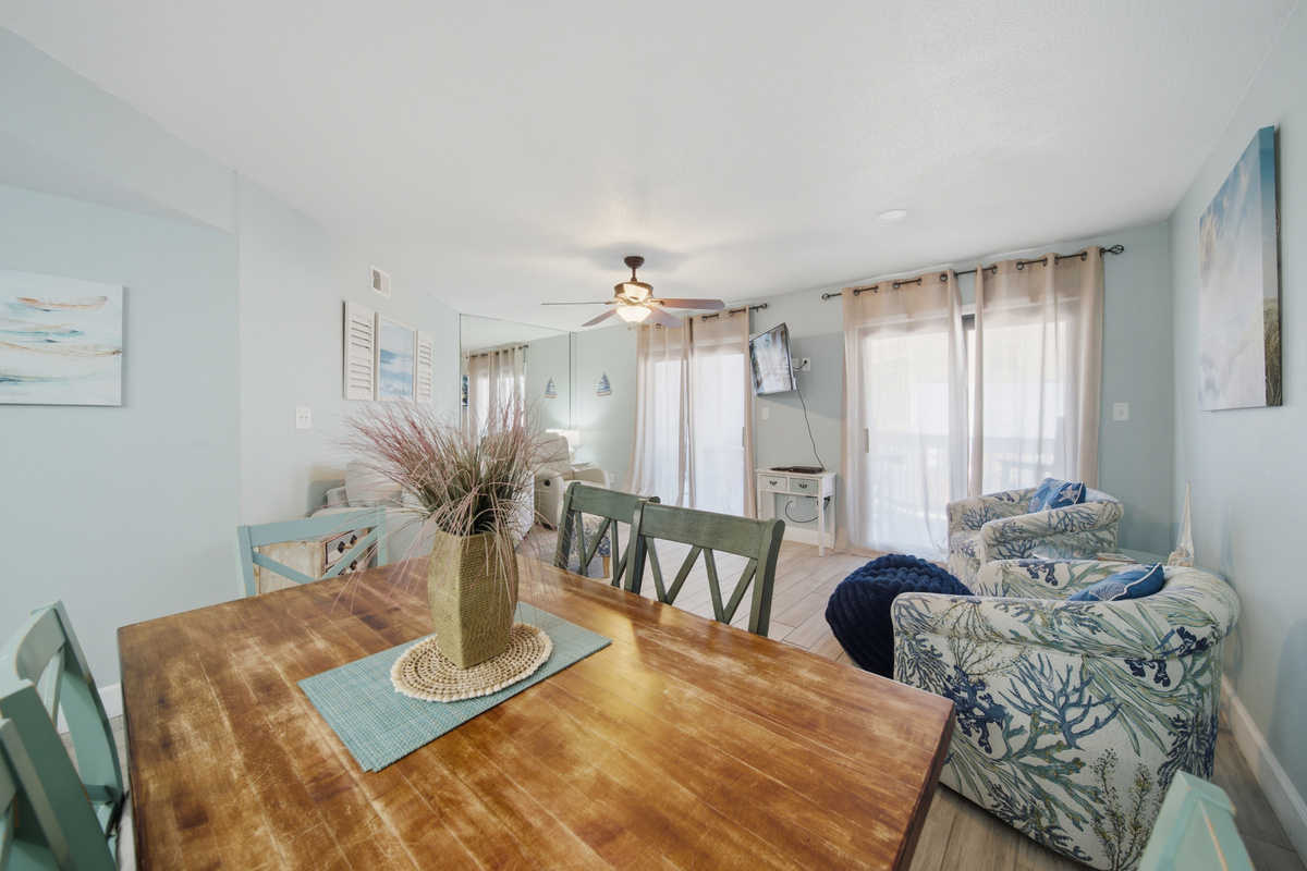 Dining area flows right into the living room