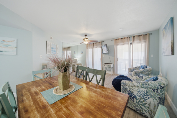 Dining area flows right into the living room