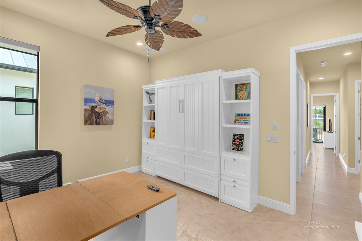 The office has a Murphy bed that can be pulled out for two extra guests