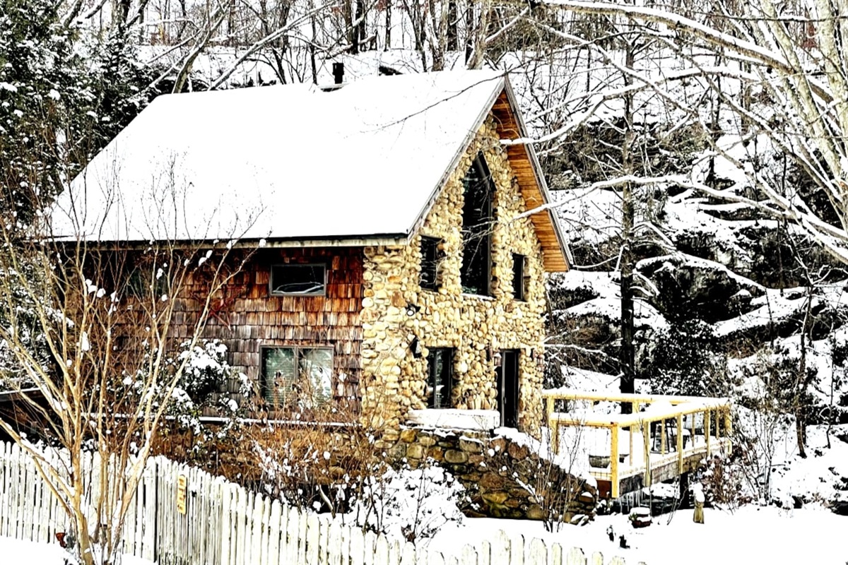 Stone Cottage wrapped in a January Snow