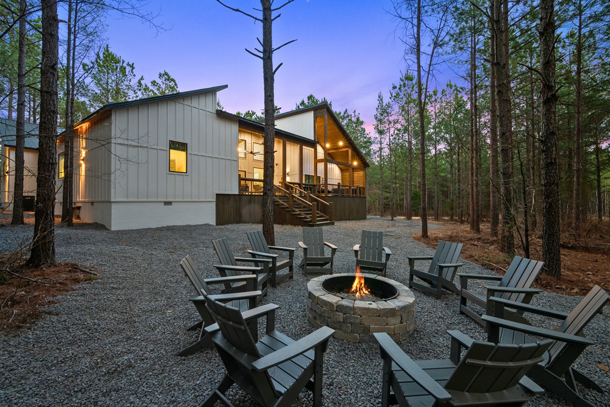 Another view of the fire pit area provides additional space for everyone to gather under the stars and enjoy the peaceful setting.