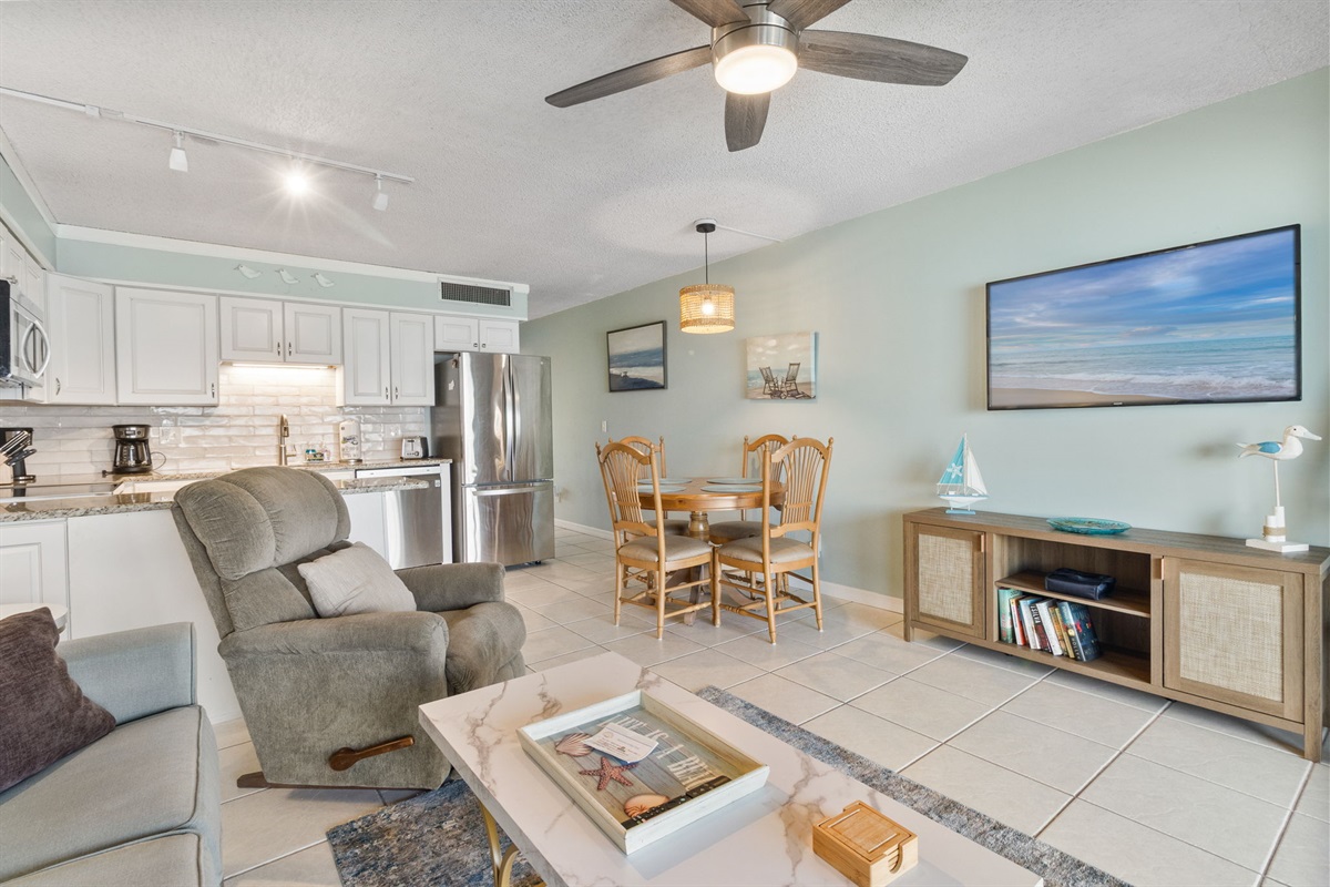 Free streaming TV on large screen TV.