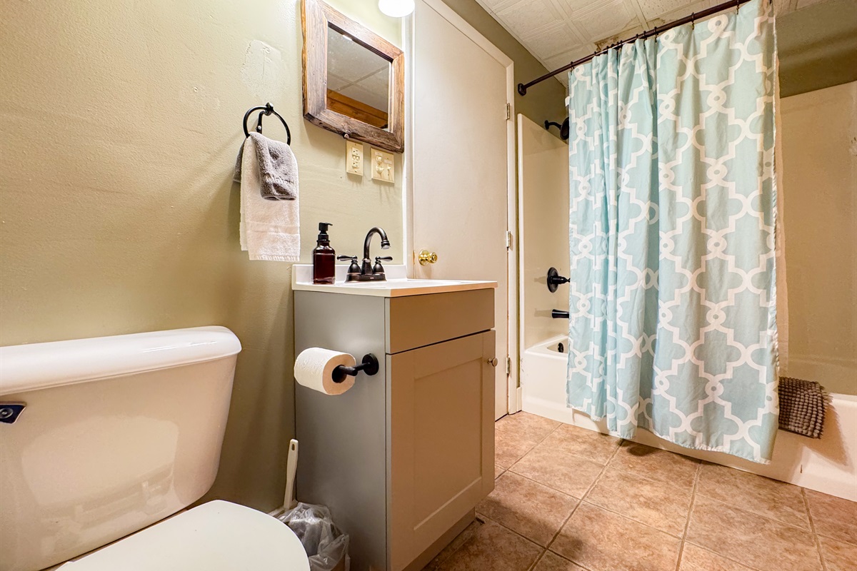 lower level bathroom, en-suite. Full bathroom with tub/shower combo