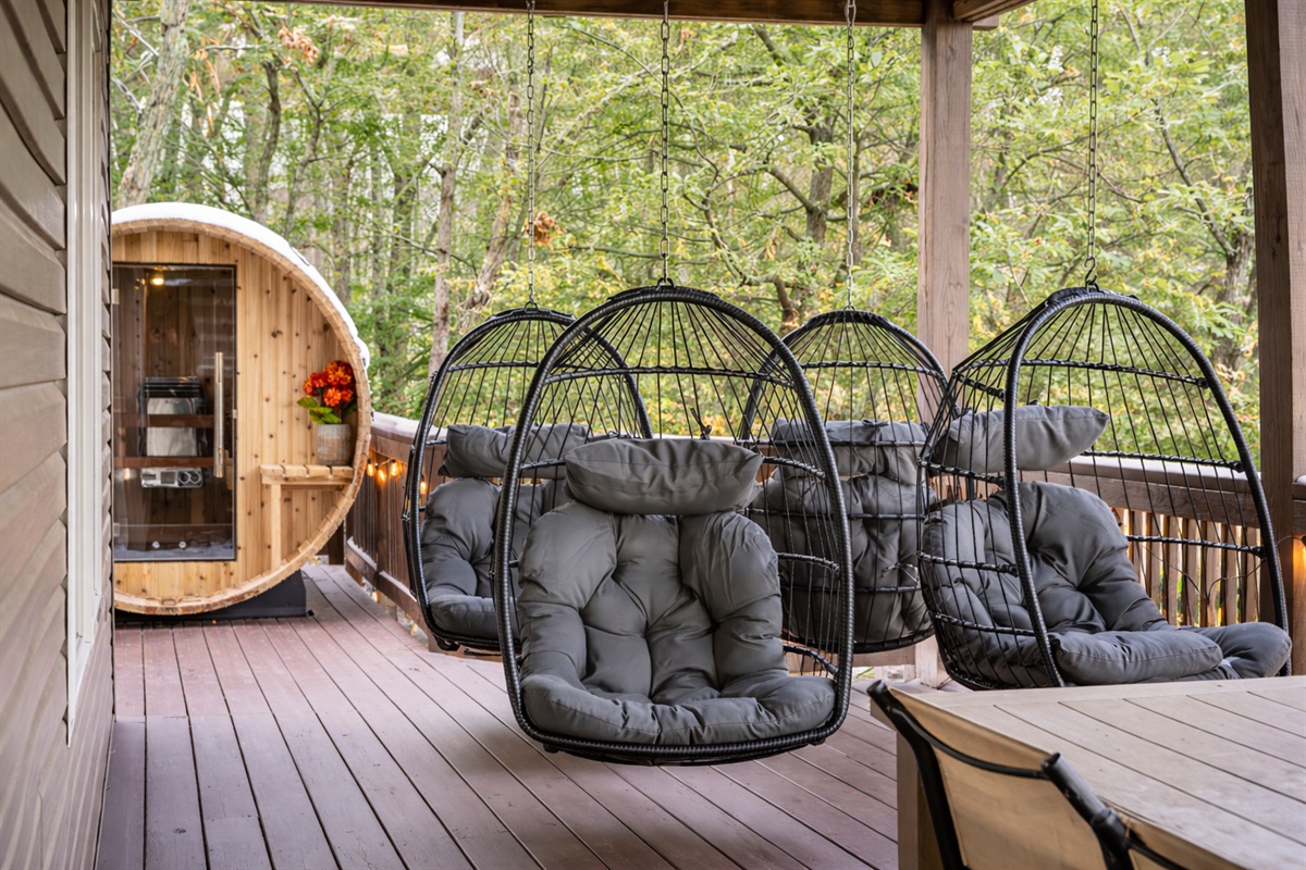 Sit back, sway, and enjoy the gentle breeze in our cozy swinging chairs, the ideal spot for peaceful mornings or quiet afternoons.