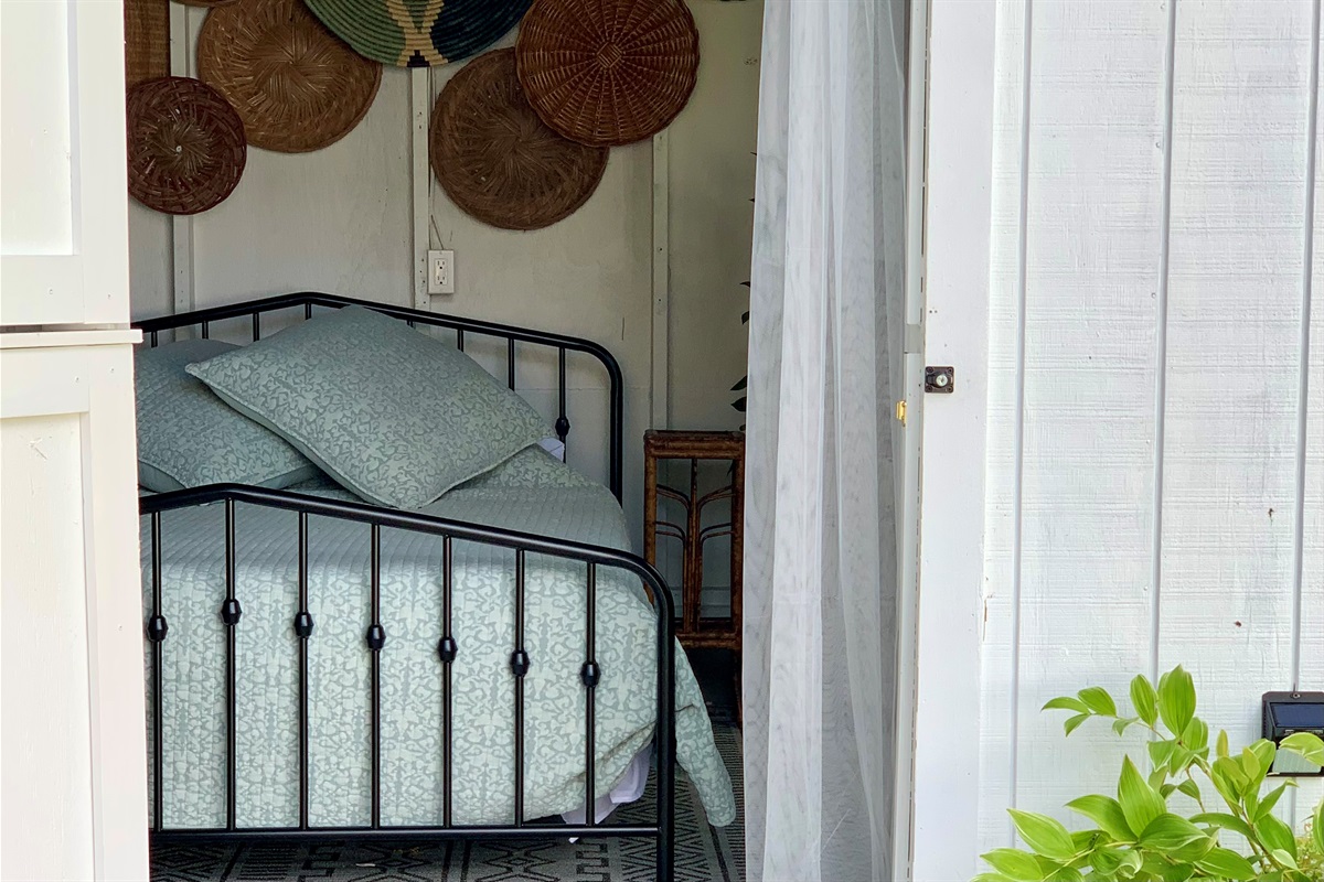 The cabin offers a private sleeping space...glamping style